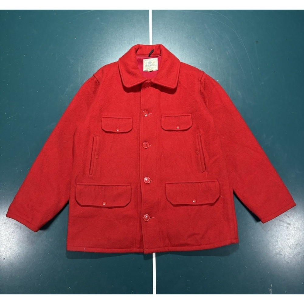 Vtg Johnson Woolen Mills Red Mackinaw Cruiser Hunting Jacket Size 40 USA 70s EUC